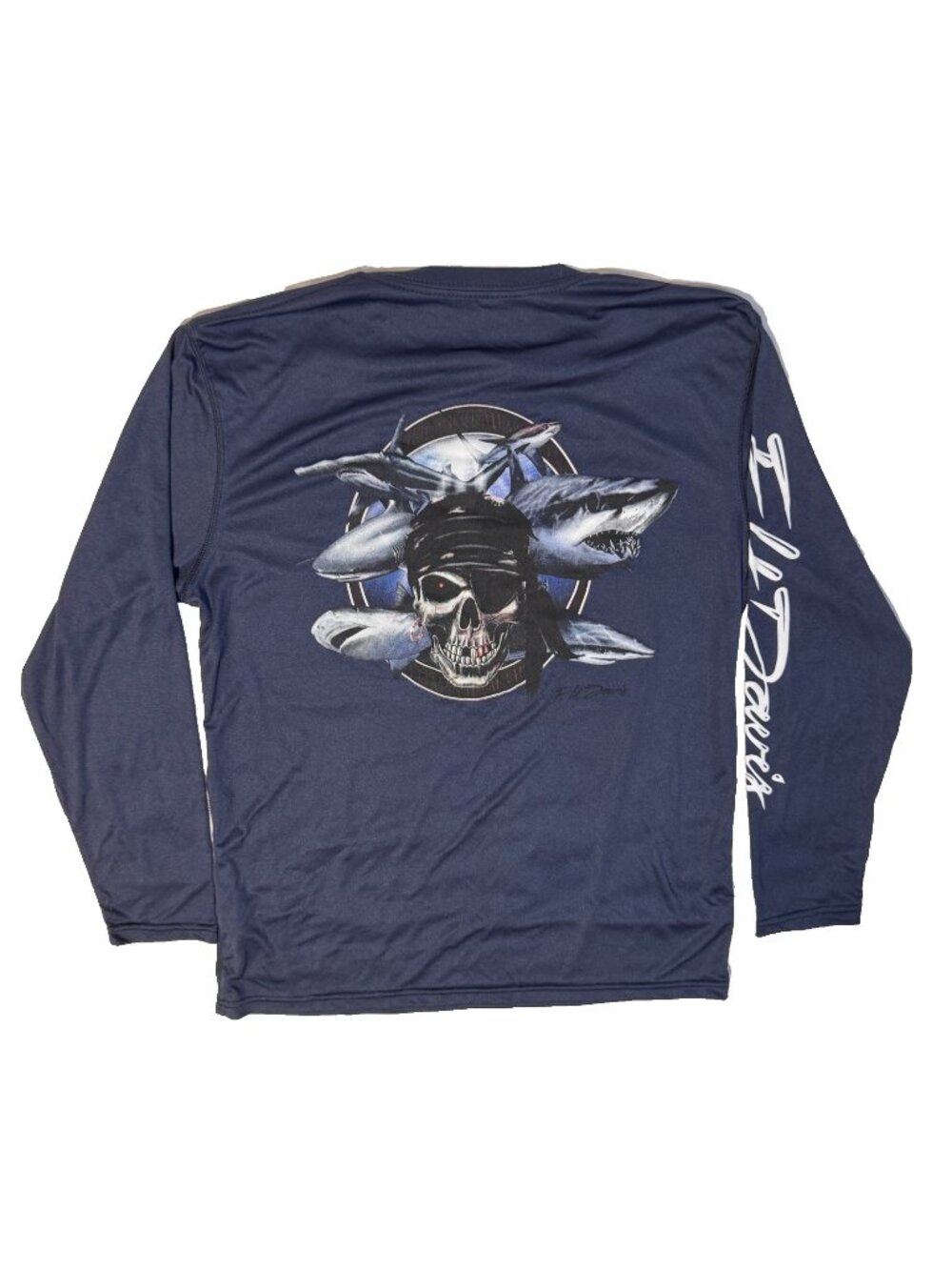 FH Davis Sun Protection Long Sleeve Fishing Shirt L Destin Florida Shark Skull